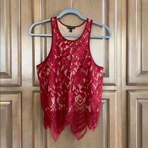 Express | Red Lace Nude Lined Tank